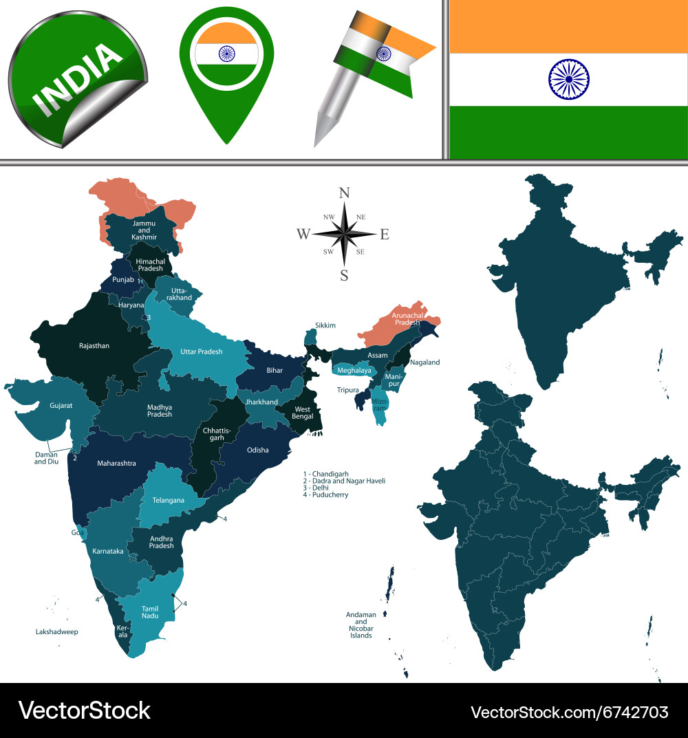 India States and Union Territories Map Vector Images (over 180)