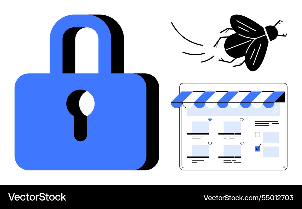 Lock represents security threats with bug Lock represents security threats with bug vector image