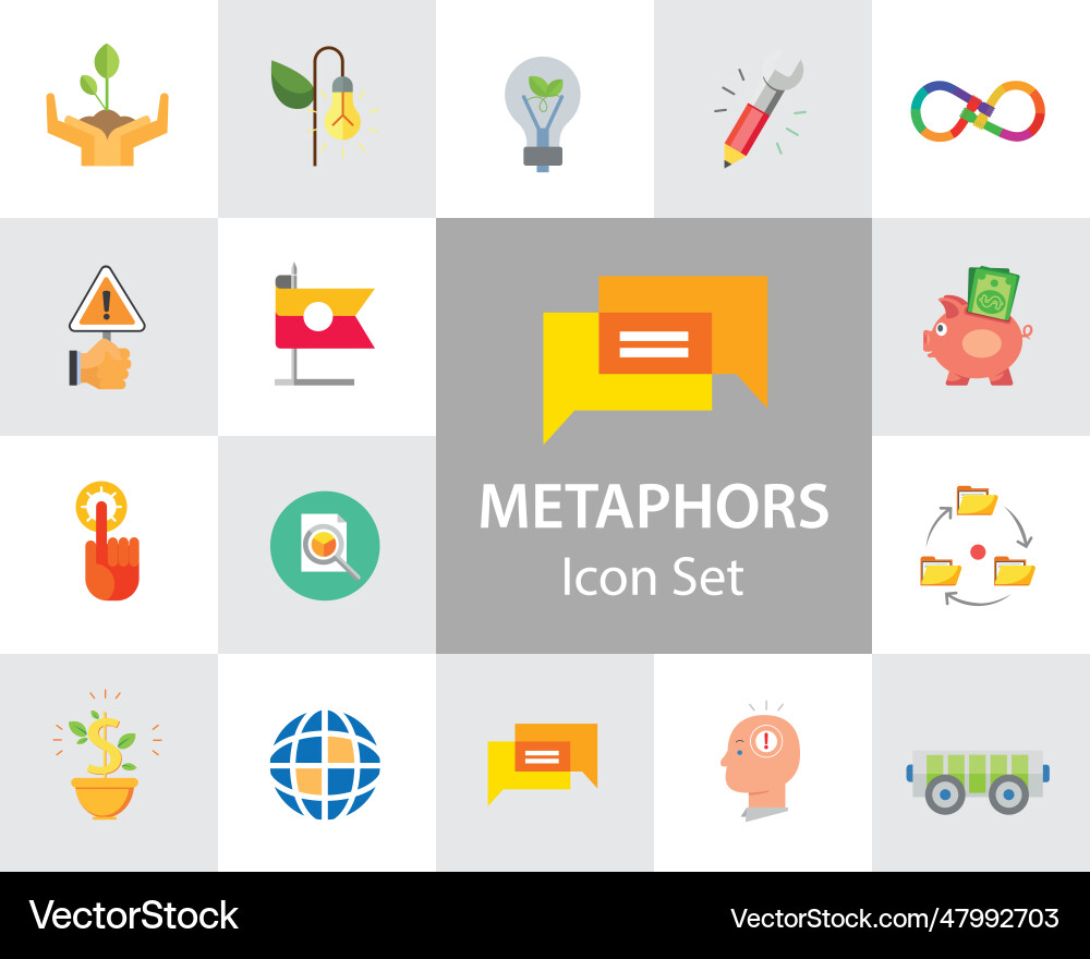 Metaphors flat icons set Metaphors flat icons set Vector Image