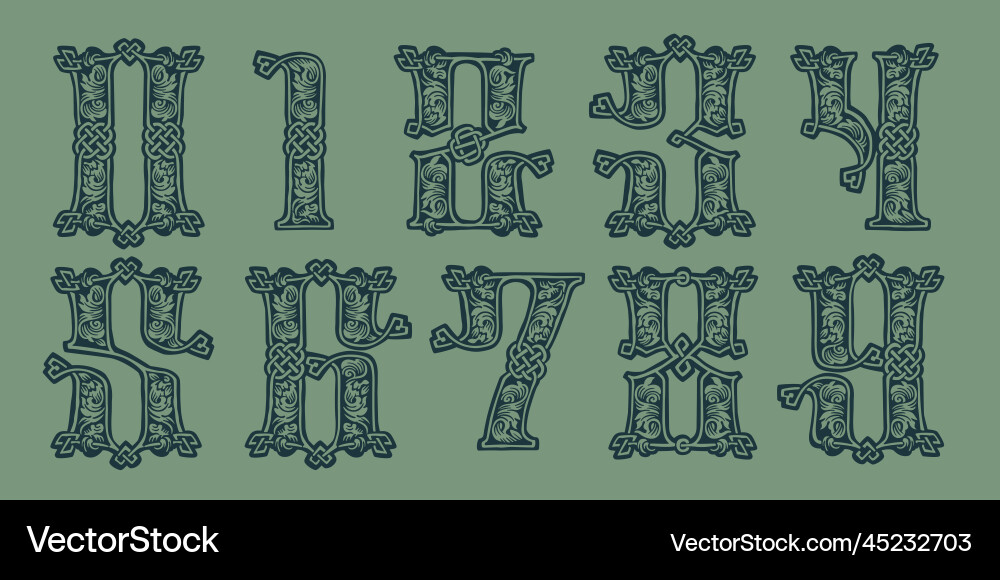 Numbers set in medieval knots lines style dim Numbers set in medieval knots lines style dim Vector Image