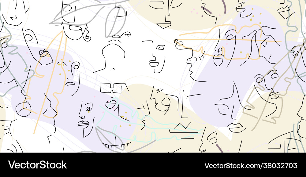 One line drawing abstract face seamless pattern Vector Image