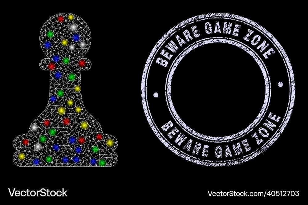 Scratched beware game zone seal and magic net Scratched beware game zone seal and magic net vector image