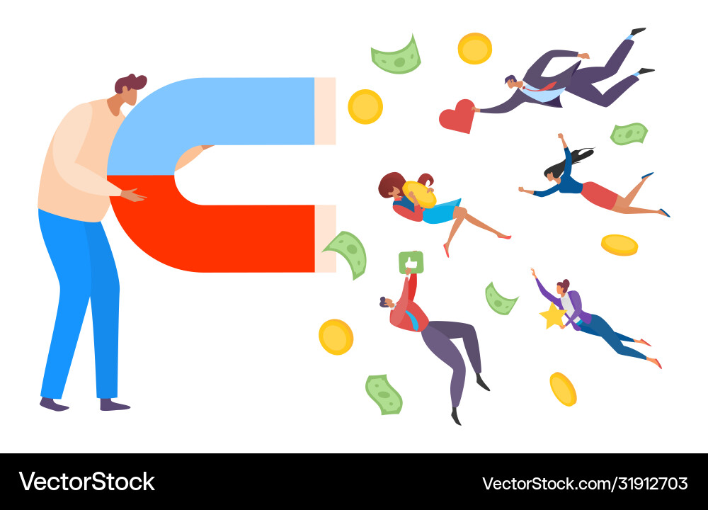 Social media concept man holding magnet Social media concept man holding magnet vector image