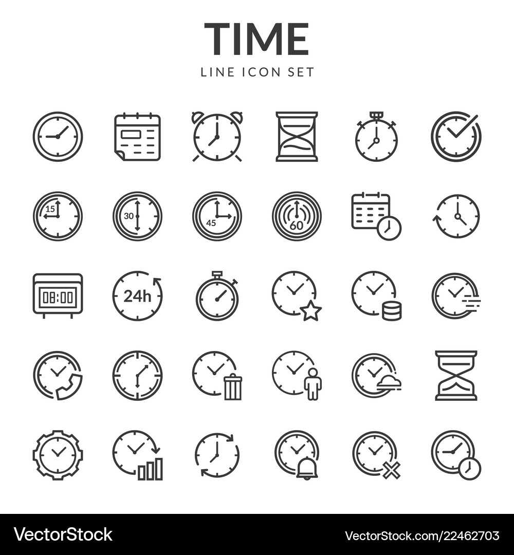 Time & Clock Line Icons vector image