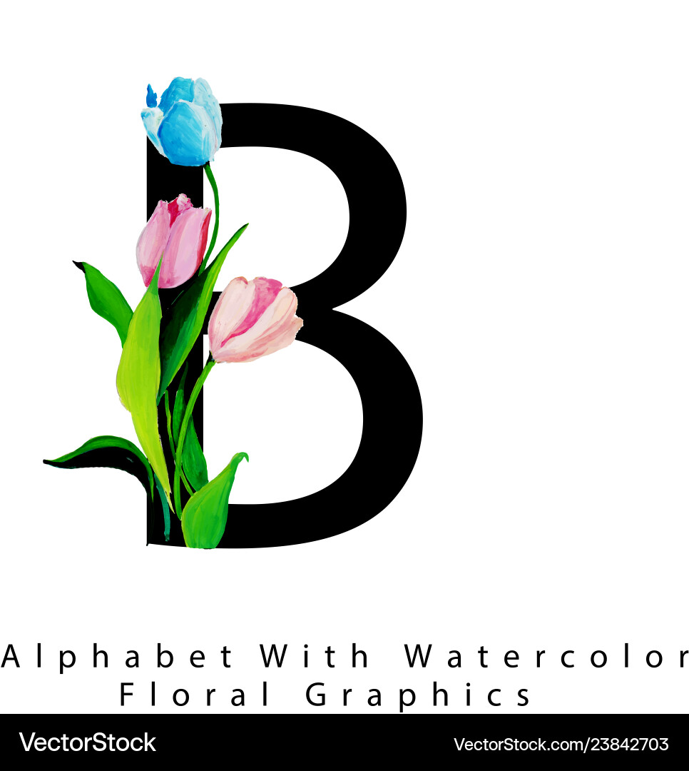 Watercolor Floral Letter B Vector Image