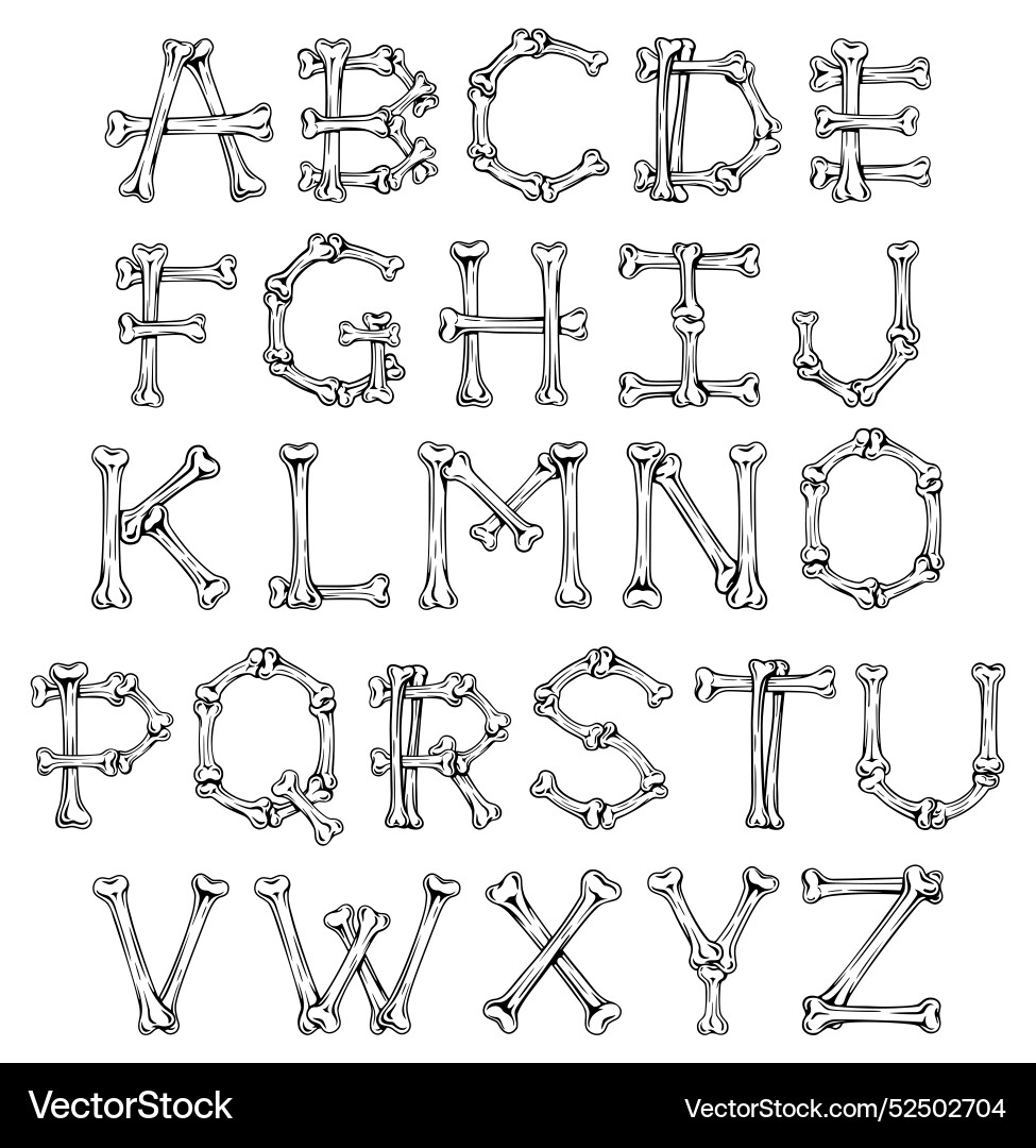 Bone font alphabet letters Royalty - Bone Font Alphabet Letters Vector 52502704 