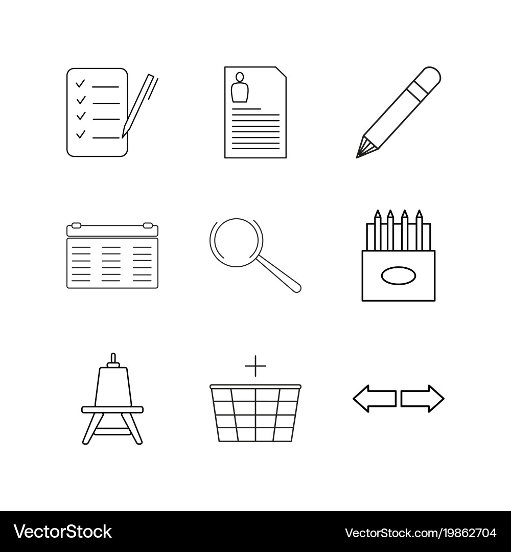 Office linear icon set simple outline icons vector image