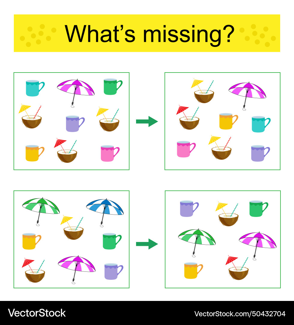 Puzzle game find the missing object Royalty Free Vector