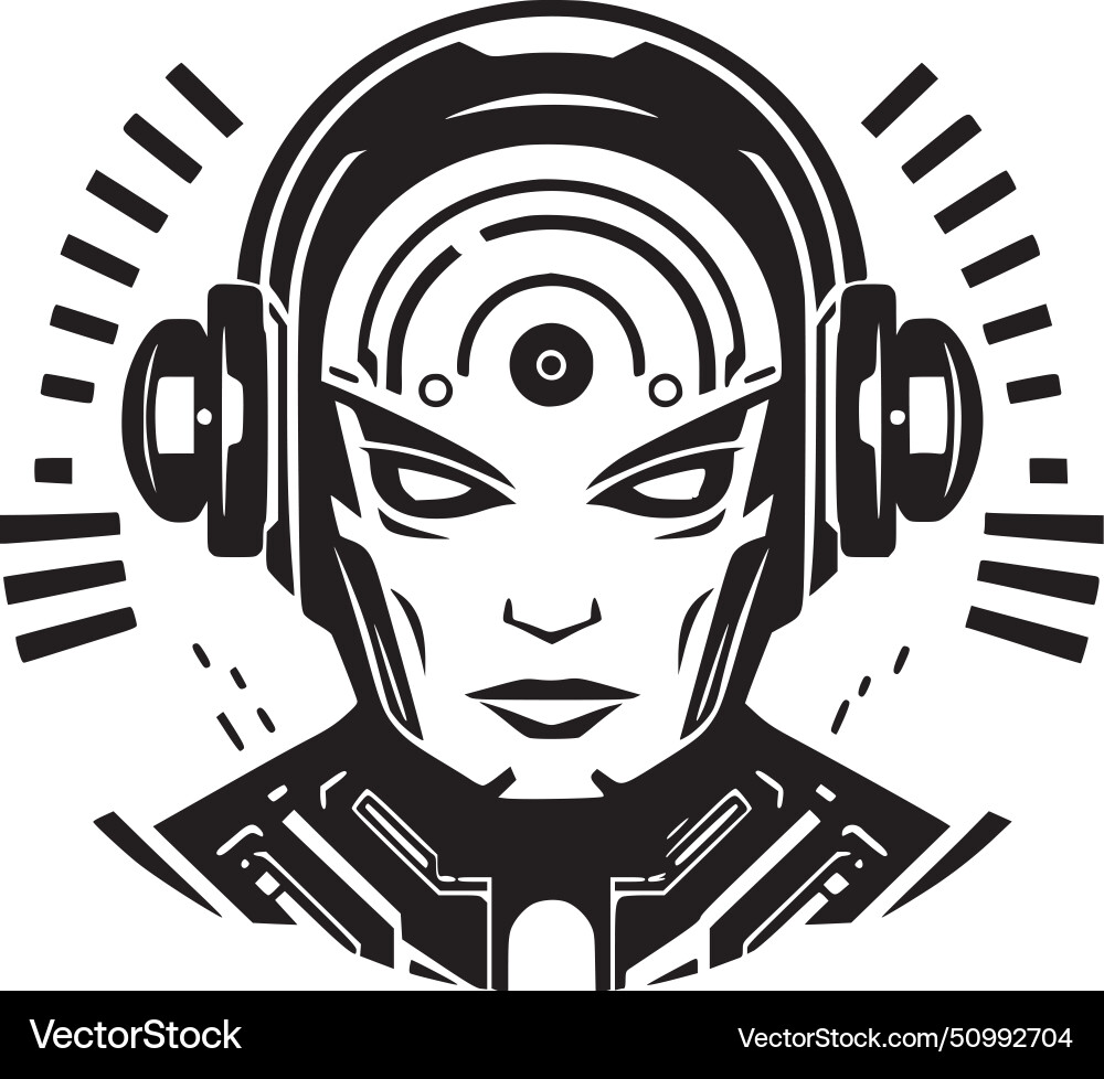 Robot - black and white Royalty Free Vector Image
