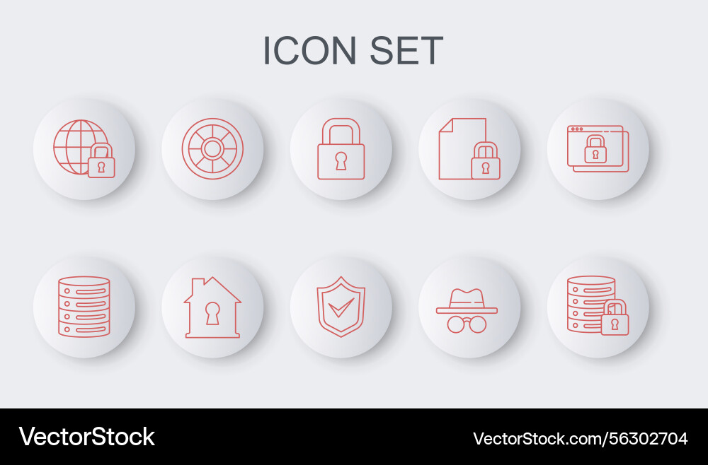 Server Security Icons - Lock & Data Vector Image