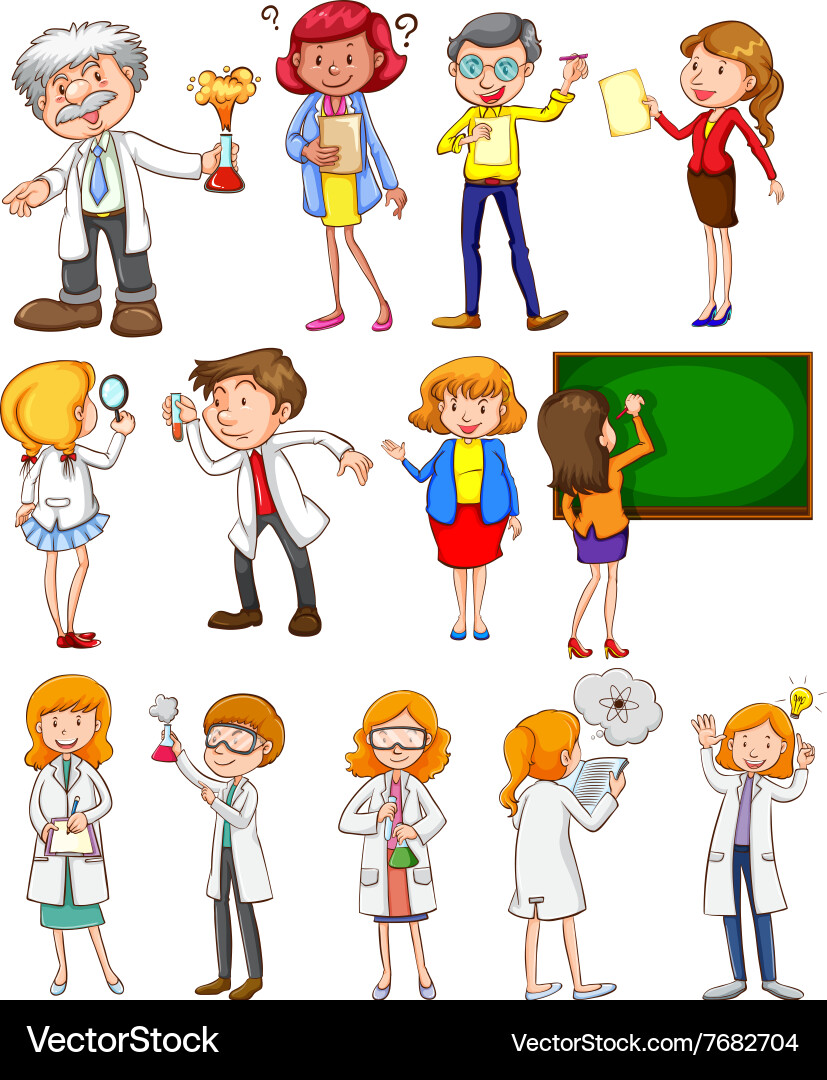 Teachers and scientists in different actions vector image