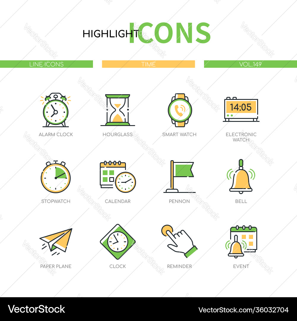 Time concept - modern line design style icons set Time concept - modern line design style icons set Vector Image