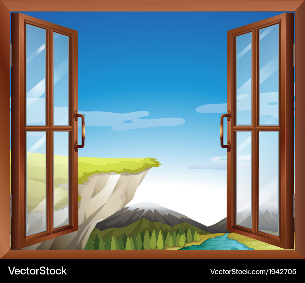 A window with view of the cliff at river vector image