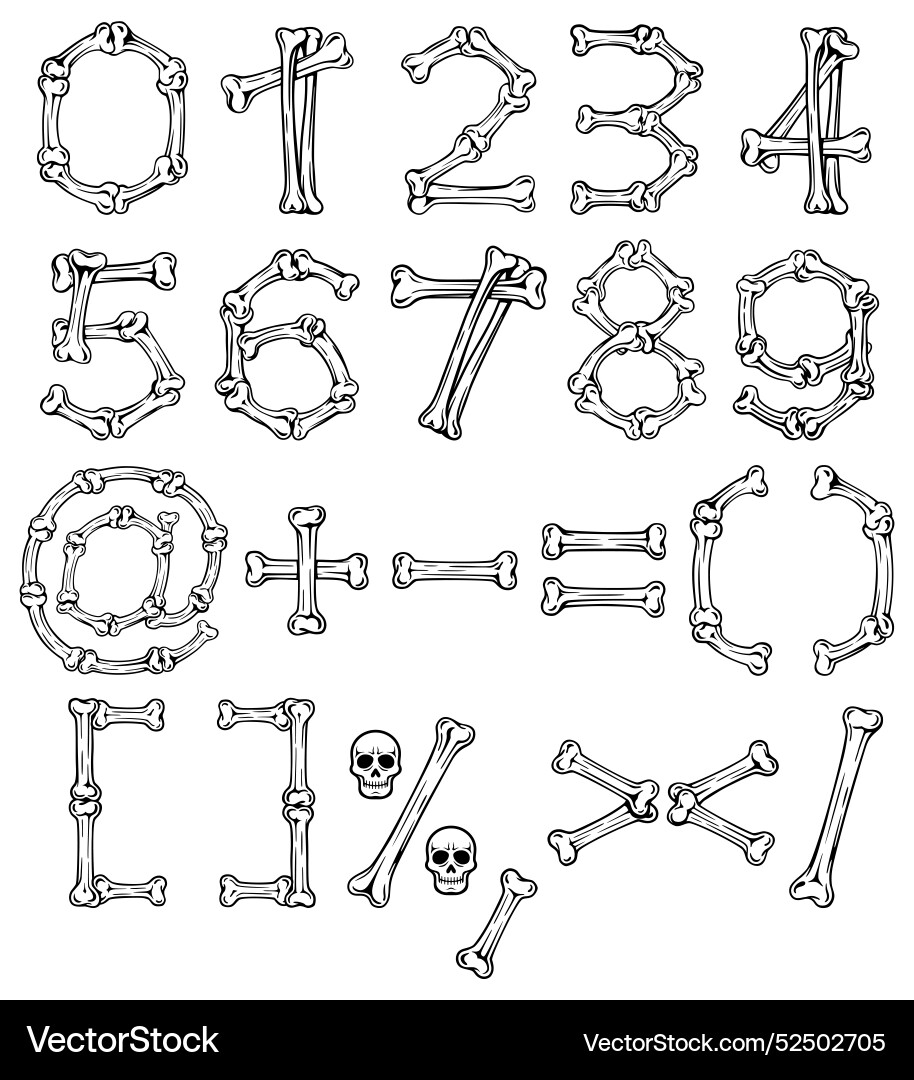 Bone font alphabet letters Royalty Free Vector Image