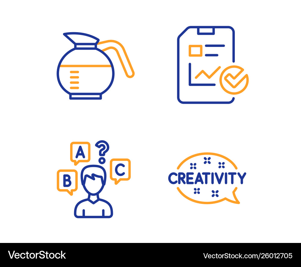 Coffeepot report checklist and quiz test icons Coffeepot report checklist and quiz test icons vector image