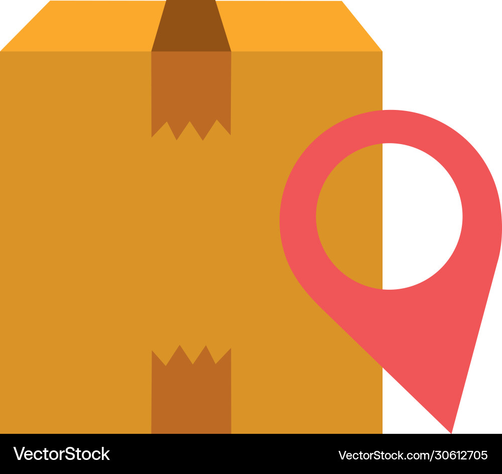 Delivery cardboard box pointer location isolated vector image