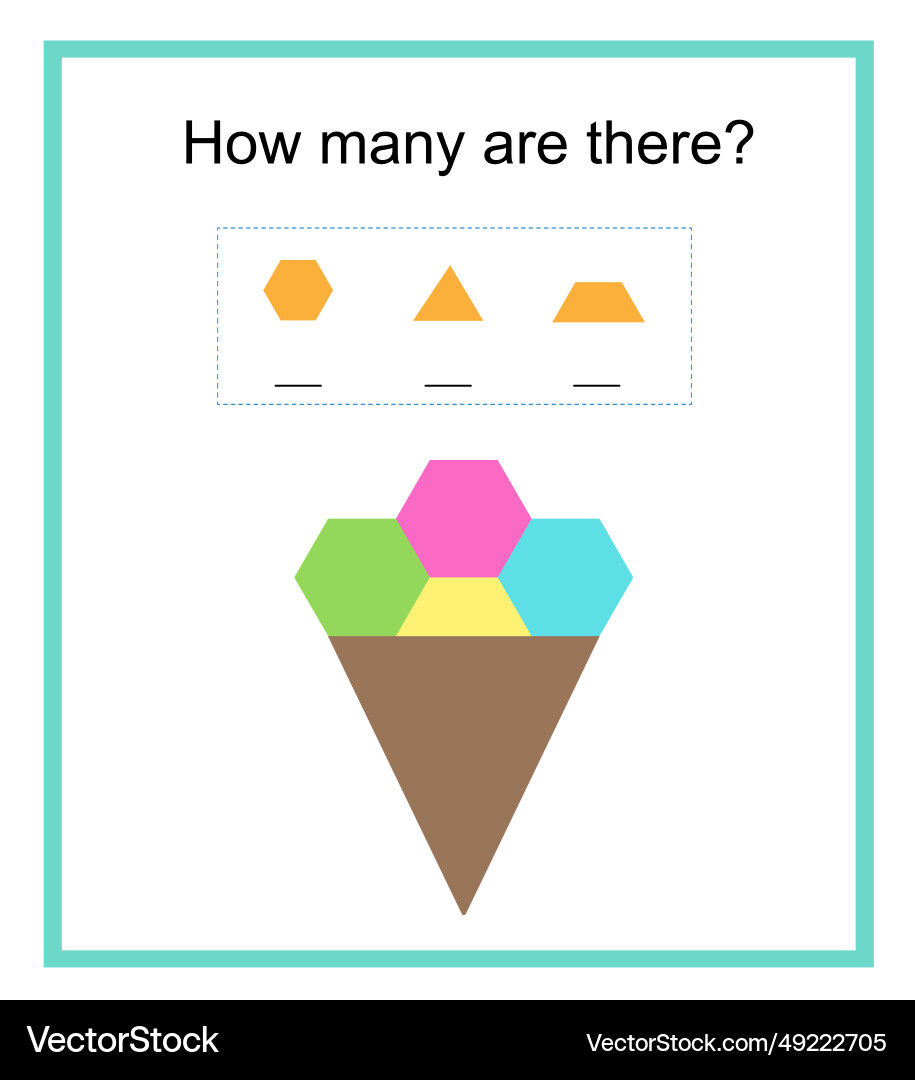 Math activity for kids how many geometric shapes Vector Image