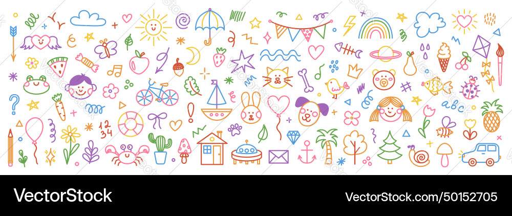 Niedliche Hand gezogen Doodle große Set von einfachen Kindern Niedliche Hand gezogen Doodle große Set von einfachen Kindern vektorbild