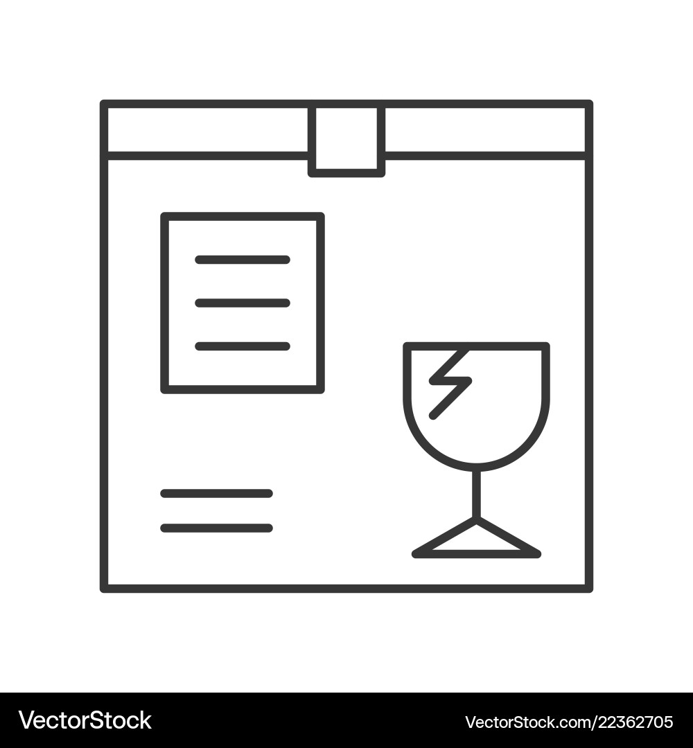 Parcel box and fragile sign with label line icon vector image