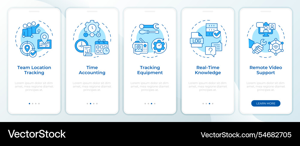 Real-time tracking and monitoring blue onboarding Real-time tracking and monitoring blue onboarding vector image