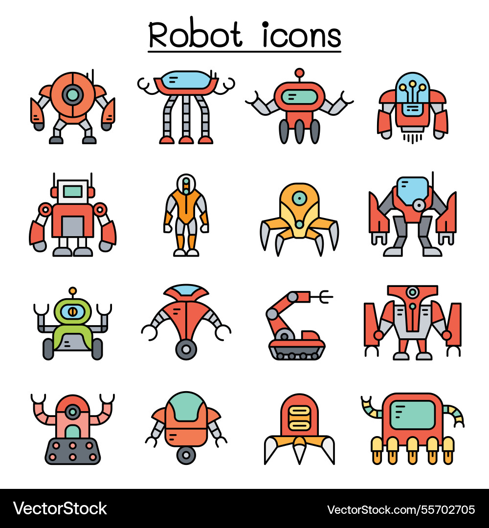 Robot icon set in colorline style Robot icon set in colorline style vector image