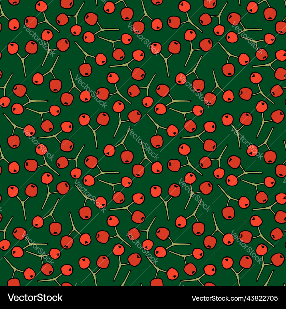 Seamless pattern of simple rowan berries on dark Vector Image