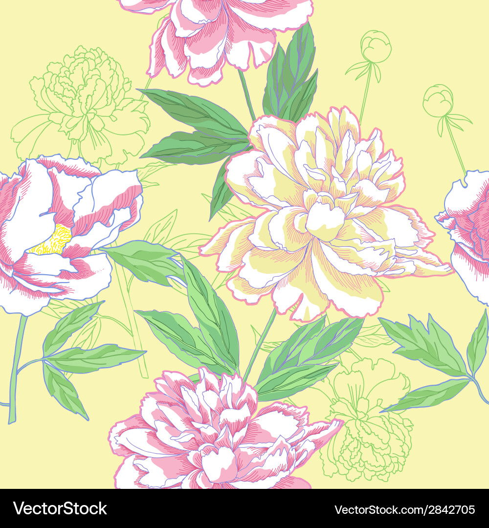 Seamless pattern with color peonies vector image