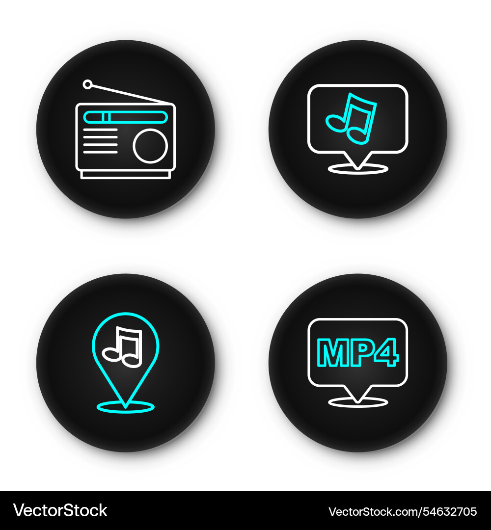 Set line mp4 file document location musical note Vector Image