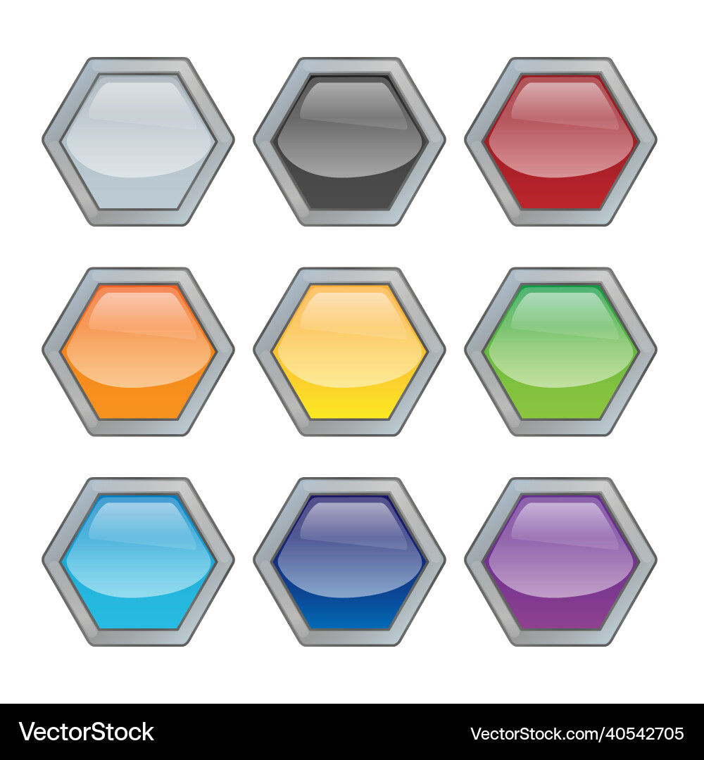 Set of bright blank buttons metallic frames Set of bright blank buttons metallic frames vector image