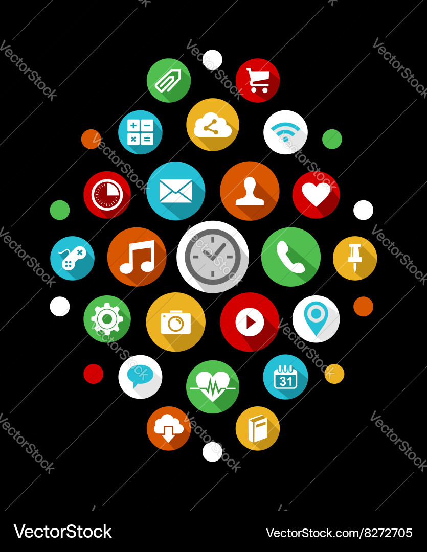 Smart watch app icons set in colorful 2d style vector image