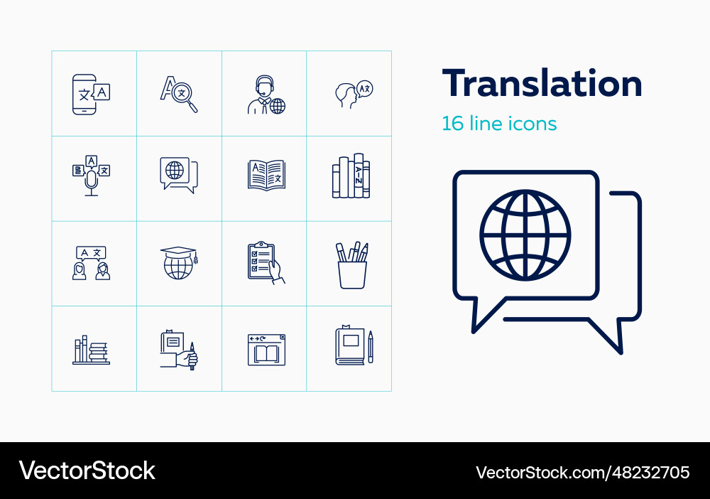 Translation icons set of line Translation icons set of line vector image