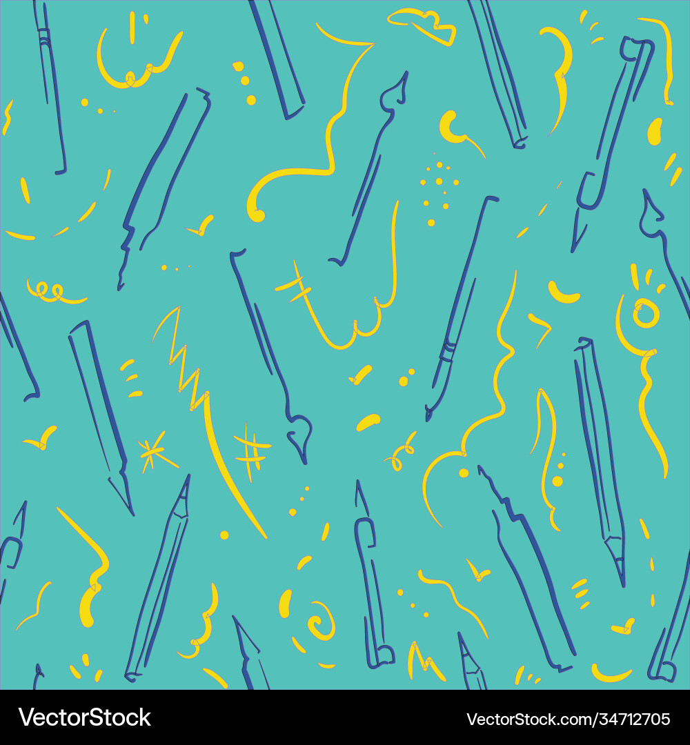 Writing tools and scribbles seamless Writing tools and scribbles seamless Vector Image