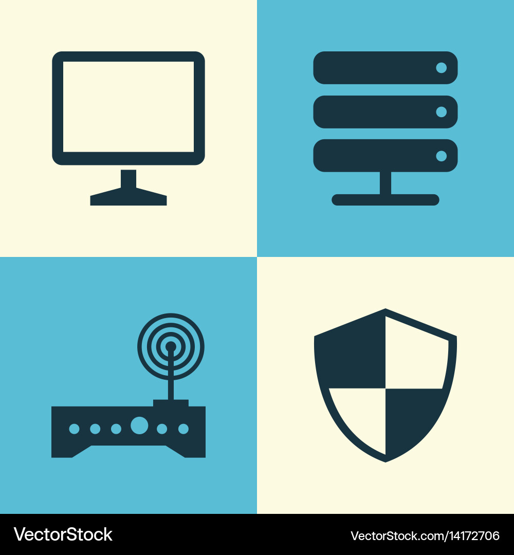 Computer icons set collection of router defense vector image