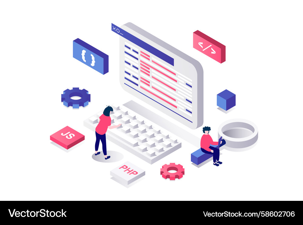 Creating website 3d isometric concept in geometry Vector Image