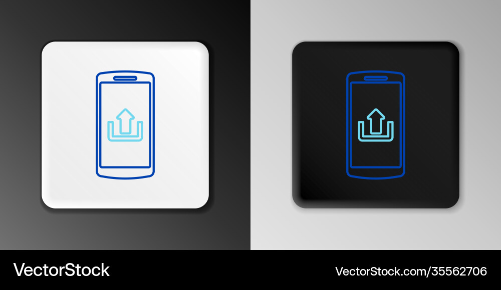 Line smartphone with upload icon isolated on grey Vector Image