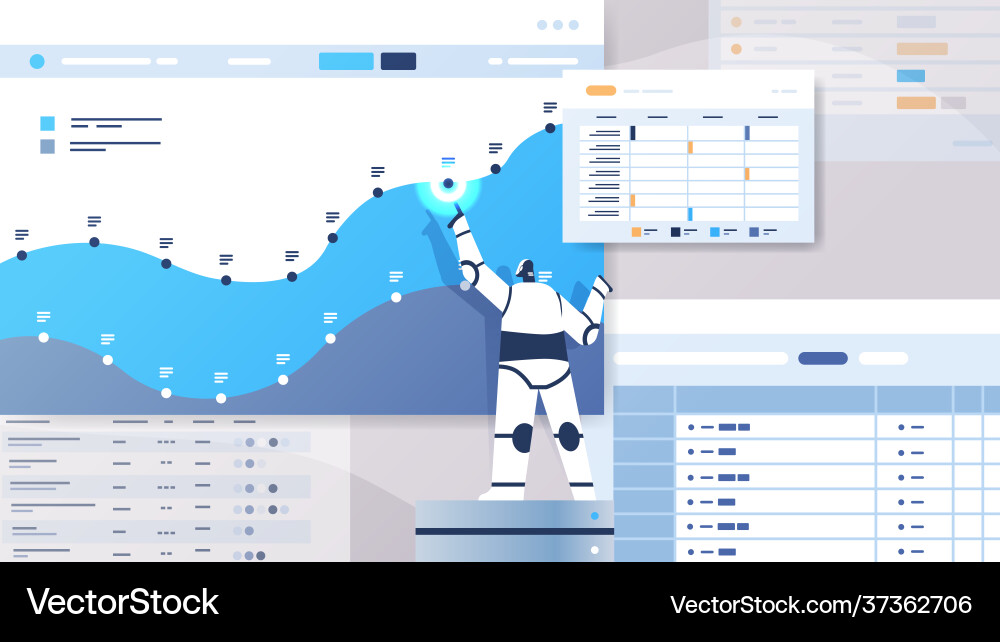 Modern robot analyzing statistics graph financial Modern robot analyzing statistics graph financial vector image
