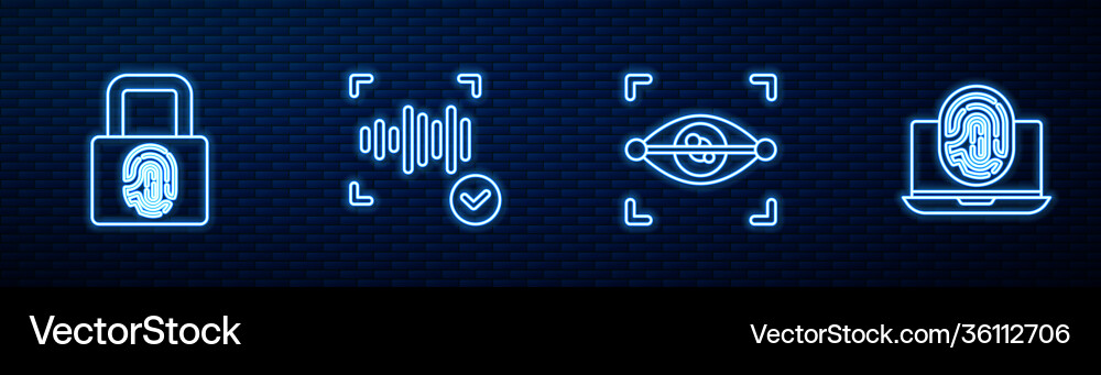 Set line eye scan fingerprint with lock voice Set line eye scan fingerprint with lock voice vector image