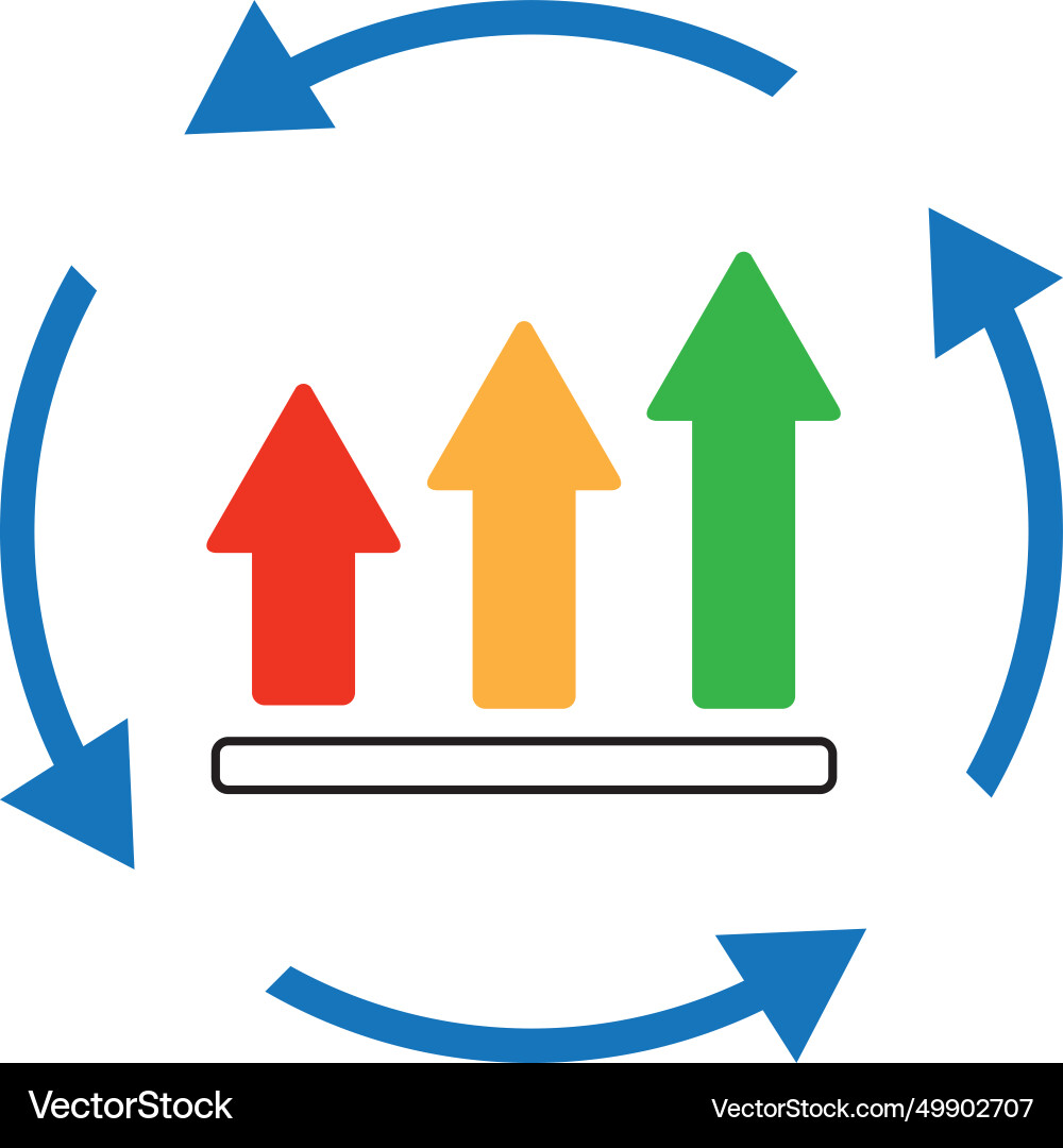 A growth graph with circular arrows in line icon vector image