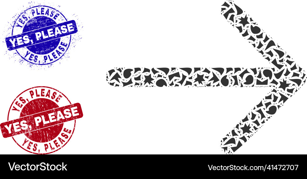 Arrow right mosaic of shards with yes please vector image