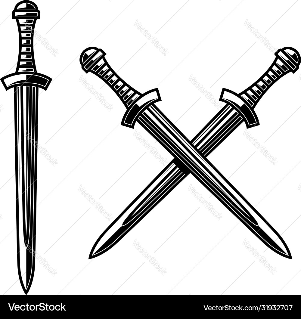 Crossed daggers in engraving style design element Crossed daggers in engraving style design element vector image