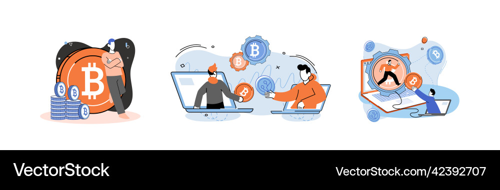 Cryptocurrency bitcoin mining metaphor blockchain Vector Image