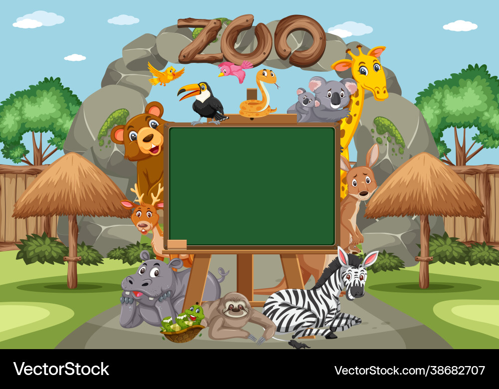 Leere Tafel mit verschiedenen wilden Tieren Leere Tafel mit verschiedenen wilden Tieren vektorbild