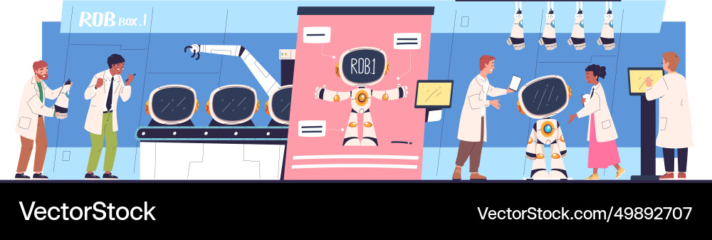 Making robot lab engineers build robots Making robot lab engineers build robots vector image