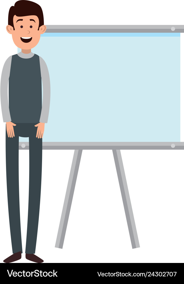 Man teaching with paperboard character Man teaching with paperboard character Vector Image