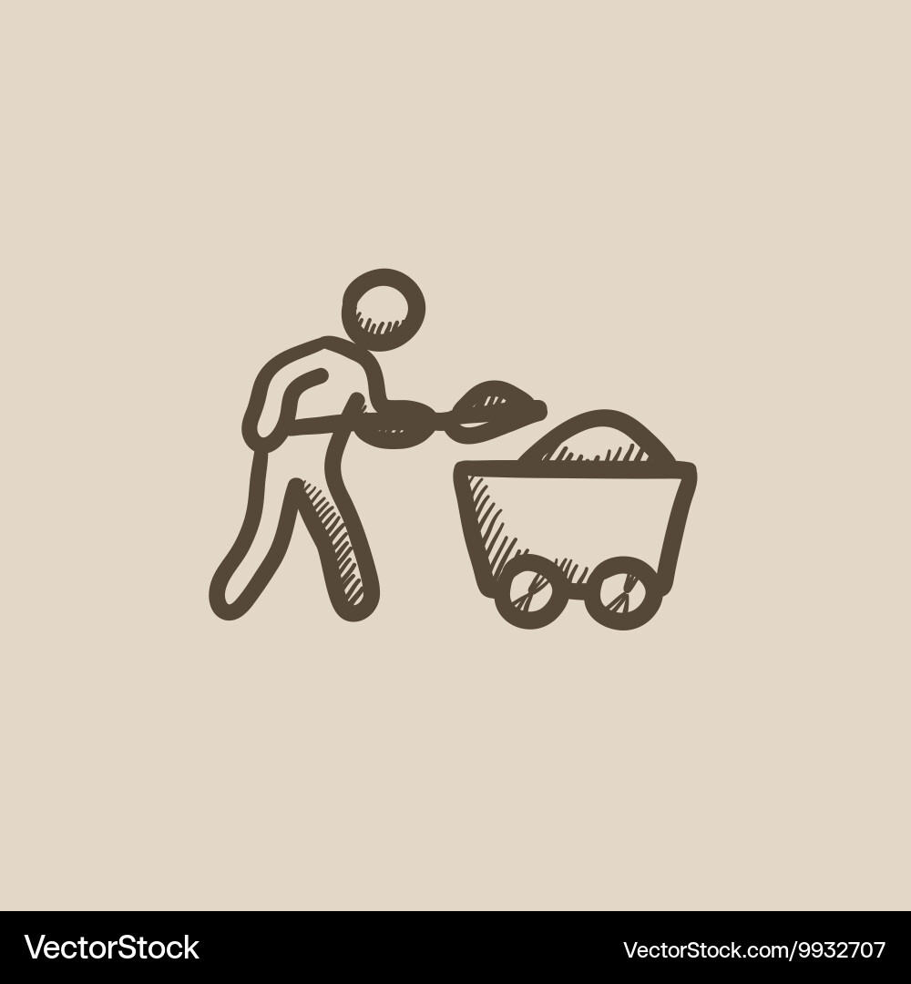 Mining worker with trolley sketch icon vector image