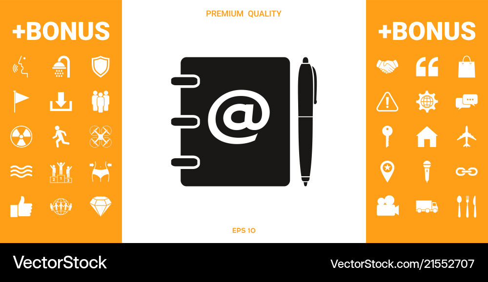 Notebook address phone book with email symbol Notebook address phone book with email symbol vector image