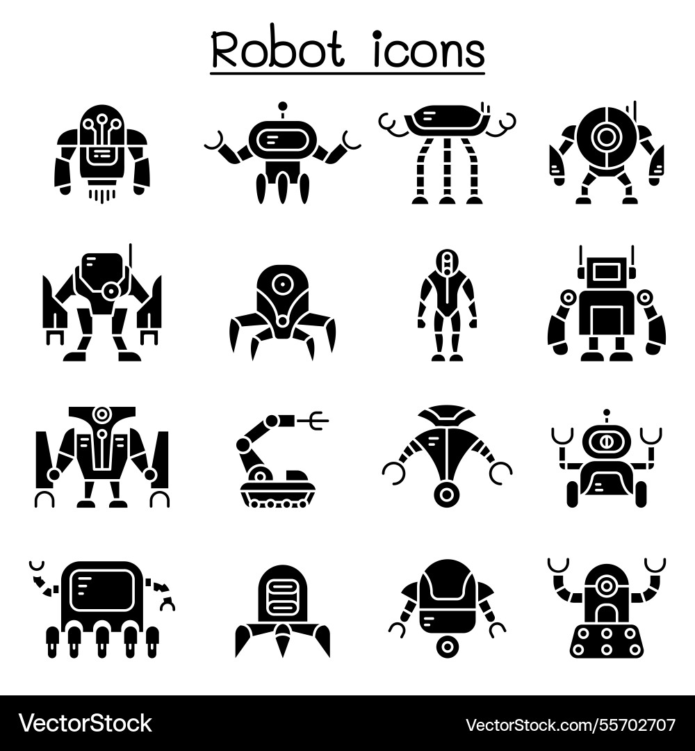 Robot icon set in glyph style Robot icon set in glyph style vector image