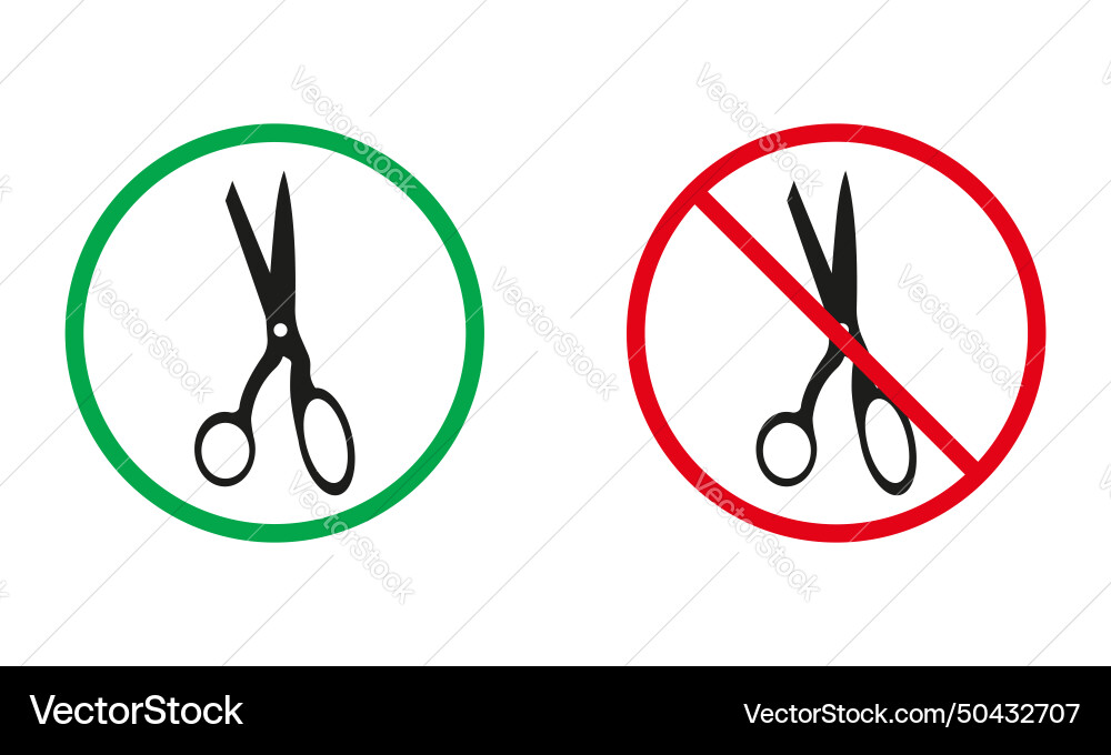 Scissor red and green warning signs sharp objects Vector Image