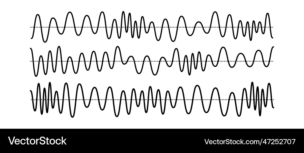 Sinusoid signals set black curve sound waves Vector Image
