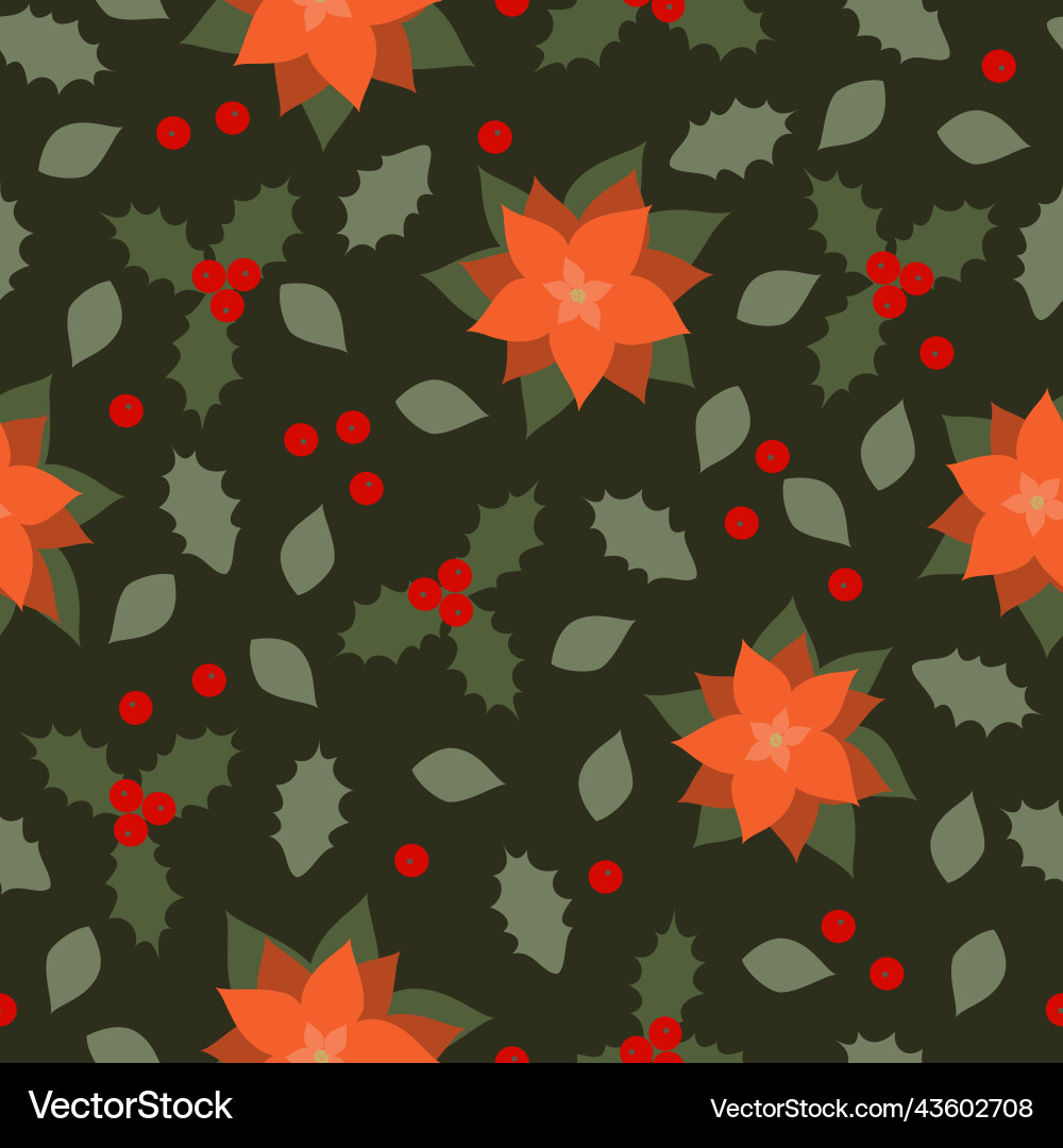 Christmas winter poinsettia and holly flowers Christmas winter poinsettia and holly flowers vector image